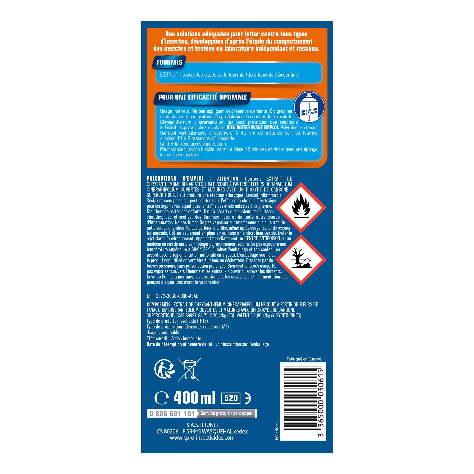 K.PRO - Aérosol foudroyant mites alimentaires 250ml