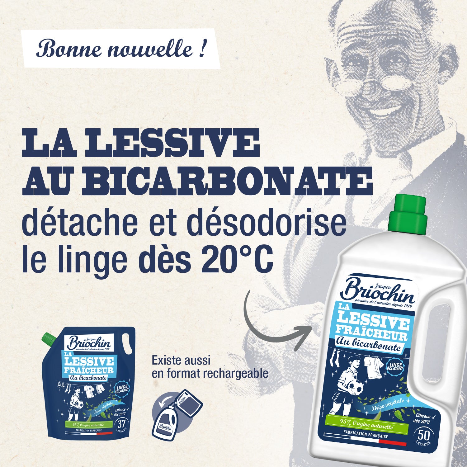 JACQUES BRIOCHIN - Ma lessive au bicarbonate - Brise végétale 2,27l Brise Végétale