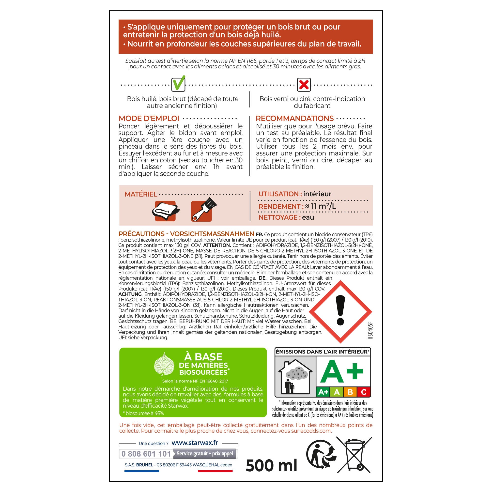 STARWAX - Huile protectrice pour plan de travail en bois huilé
 500ml