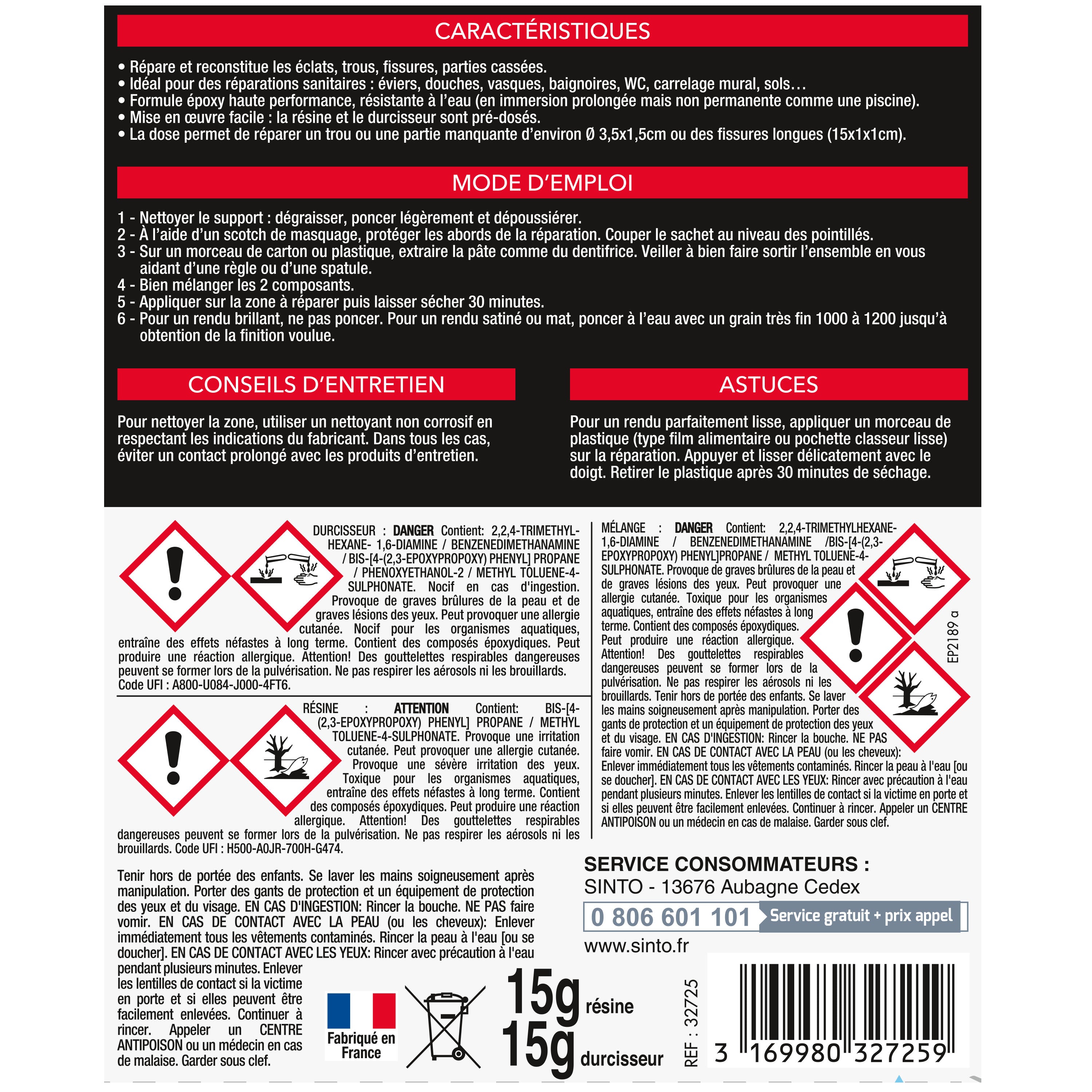 SINTO - Répare faïence, émail, céramique 15g Blanc