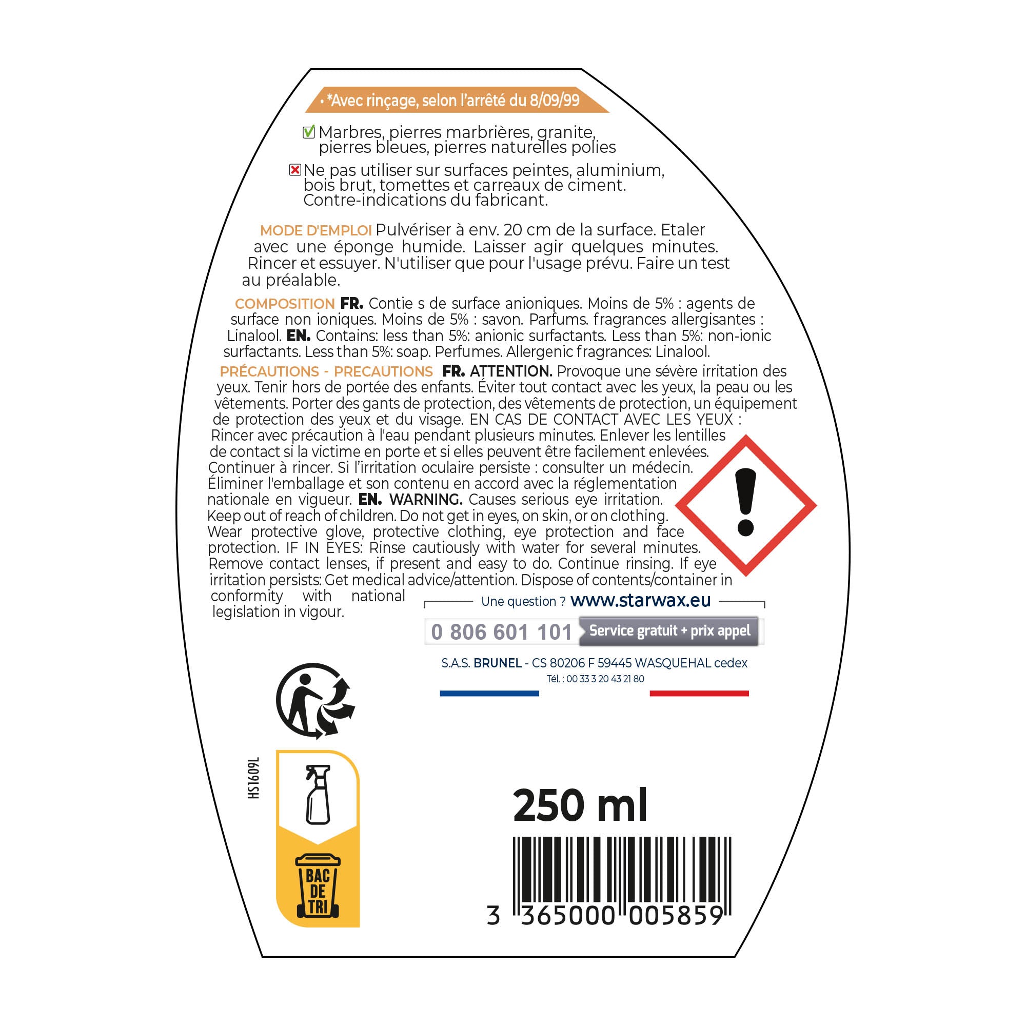 STARWAX - Nettoyant raviveur pour marbre et pierres naturelles 250ml