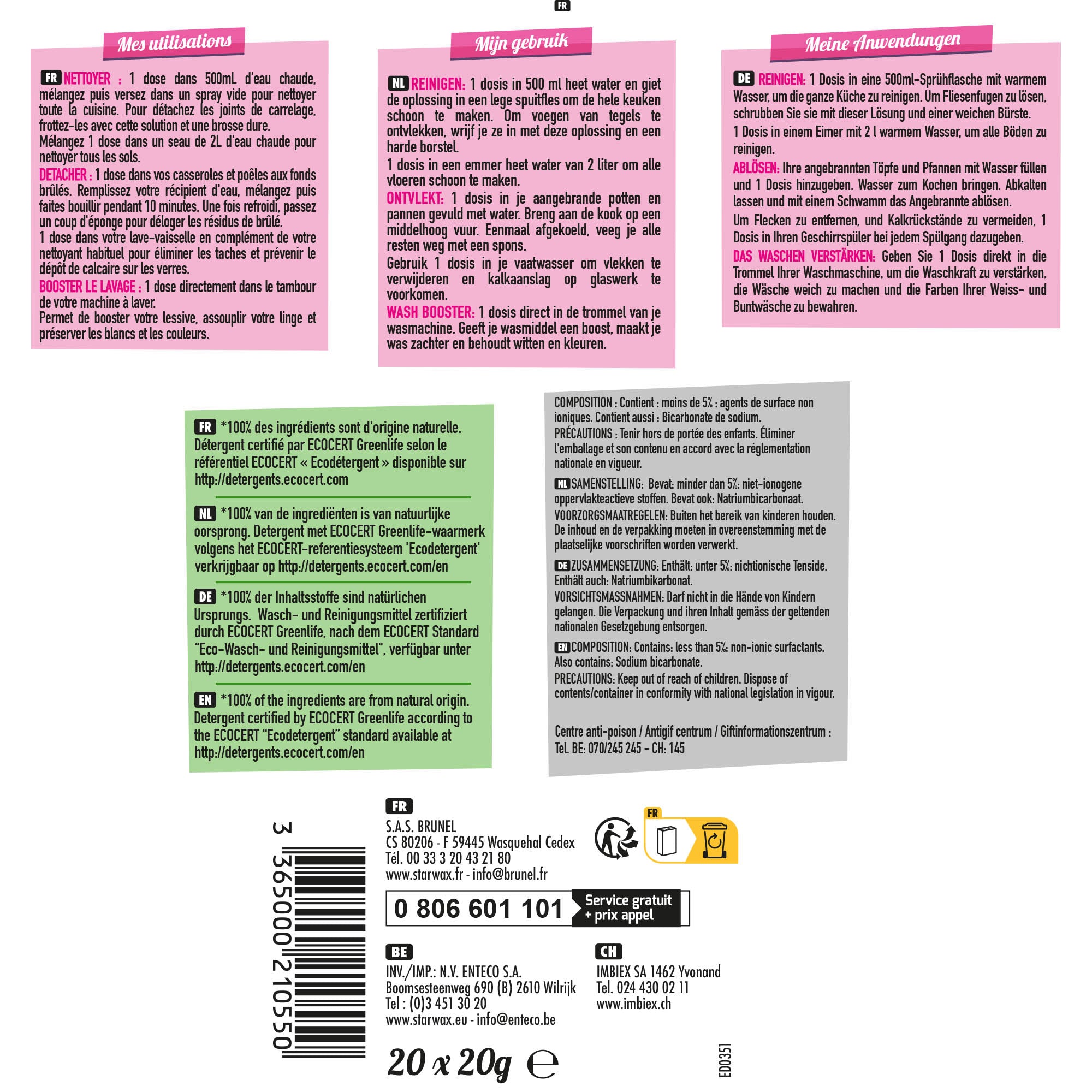 STARWAX FABULOUS - Bicarbonate de soude en doses prête à l'emploi 20 doses
