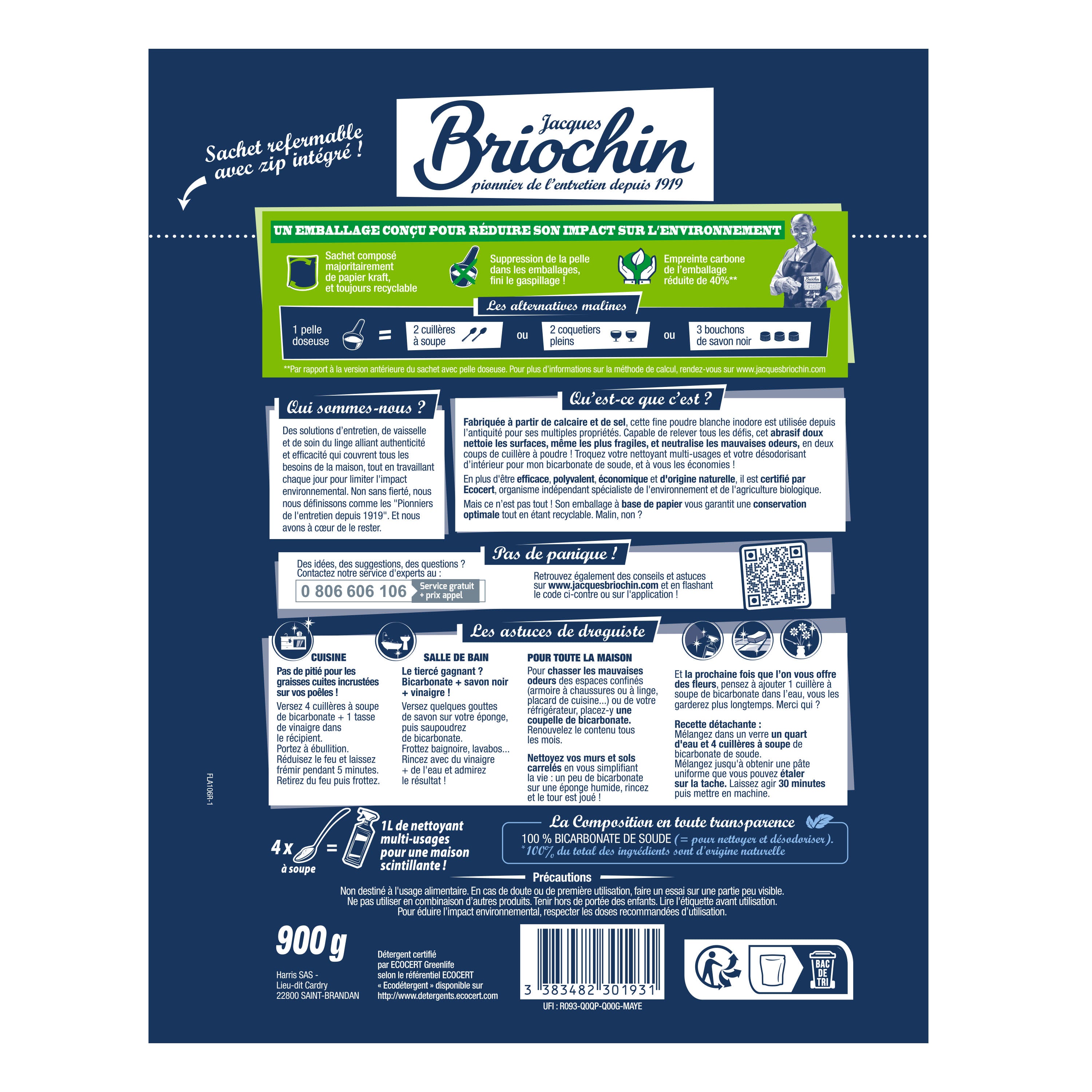 JACQUES BRIOCHIN - Le Bicarbonate de soude grand format - 900g 900g