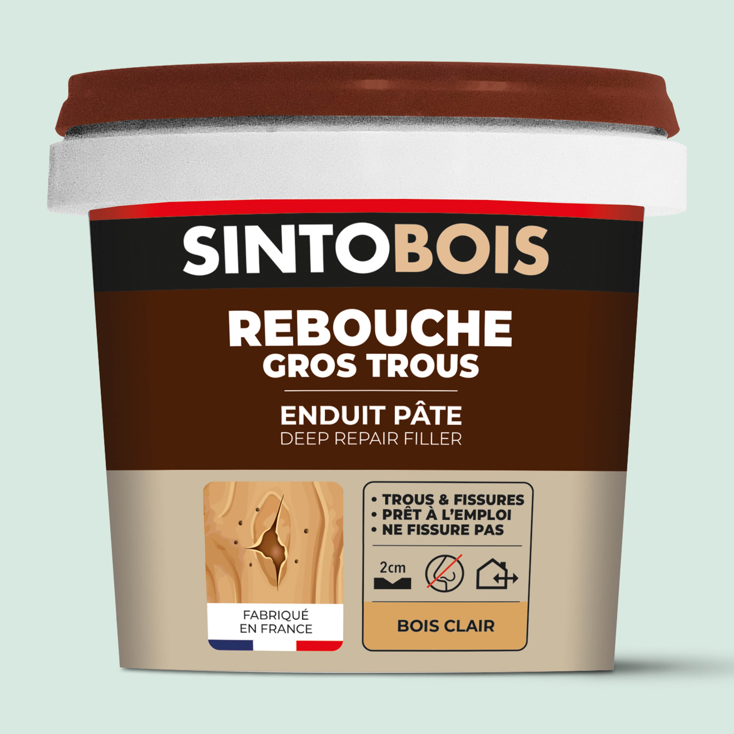 SINTO - Reboucher gros trous et fissures dans le bois clair 330g Bois clair