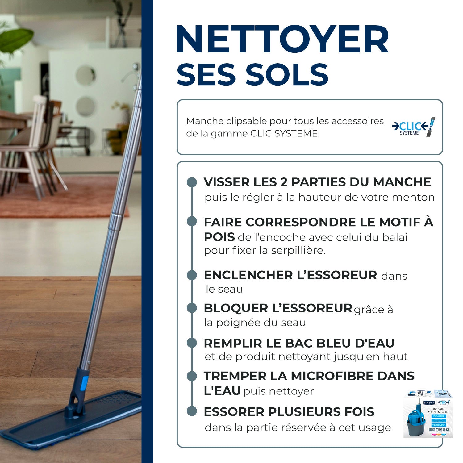 STARWAX - Kit balai mains sèche Clic système X1