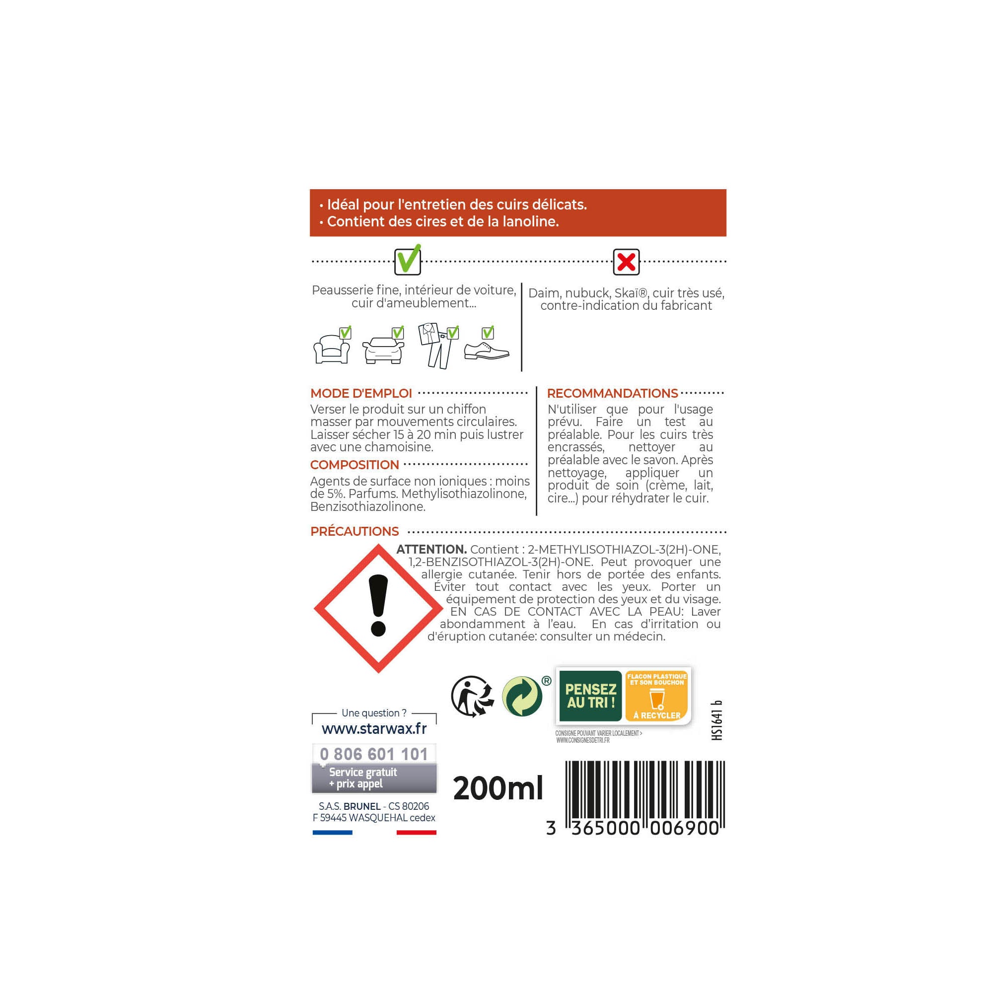 STARWAX - Lotion nettoyante sans rinçage pour cuirs délicats 200ml