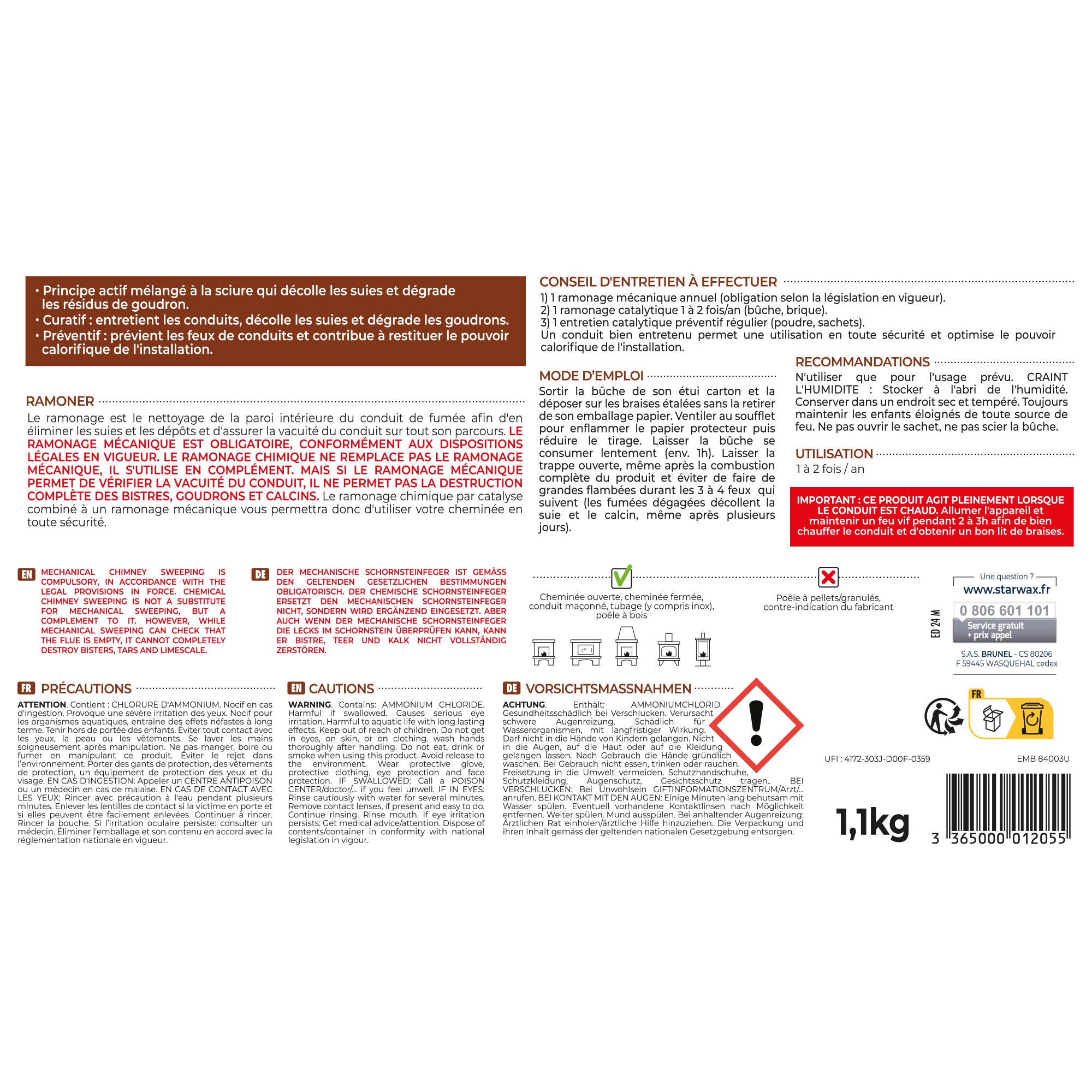 STARWAX - Buche de ramonage pour poêle et cheminée PEFC X1