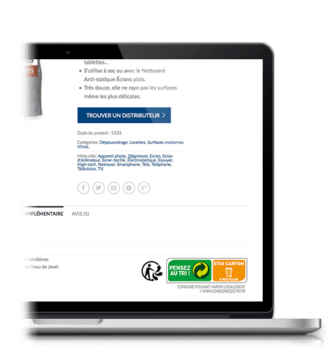 Exemple d'une fiche produit avec logo triman